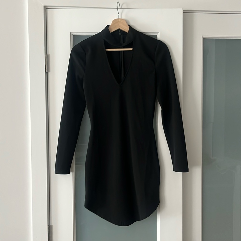 Showpo Black High Collar Long Sleeve Mini Dress - Size AUS 6 - XS